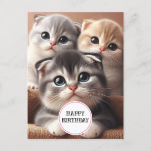 Carte postale de joyeux anniversaire Trois Chatons
