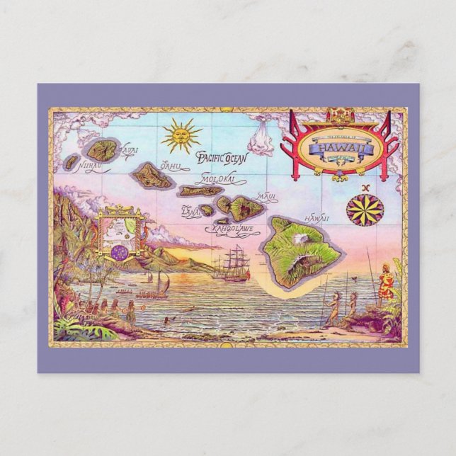Carte postale de la belle carte des îles hawaïenne (Devant)