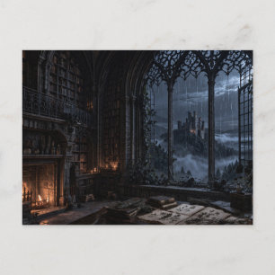 Carte postale de la bibliothèque gothique à fenêtr
