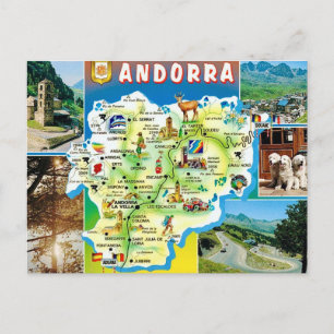 Carte postale de la carte ancienne d'Andorre