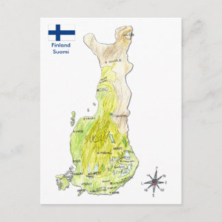 Carte postale de la carte couleur dessinée à la ma