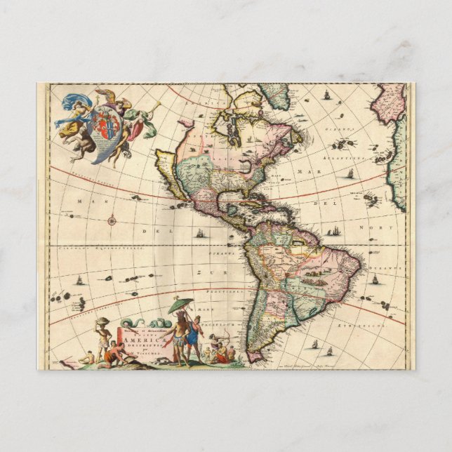 Carte postale de la carte de l'Amérique 1670 (Devant)