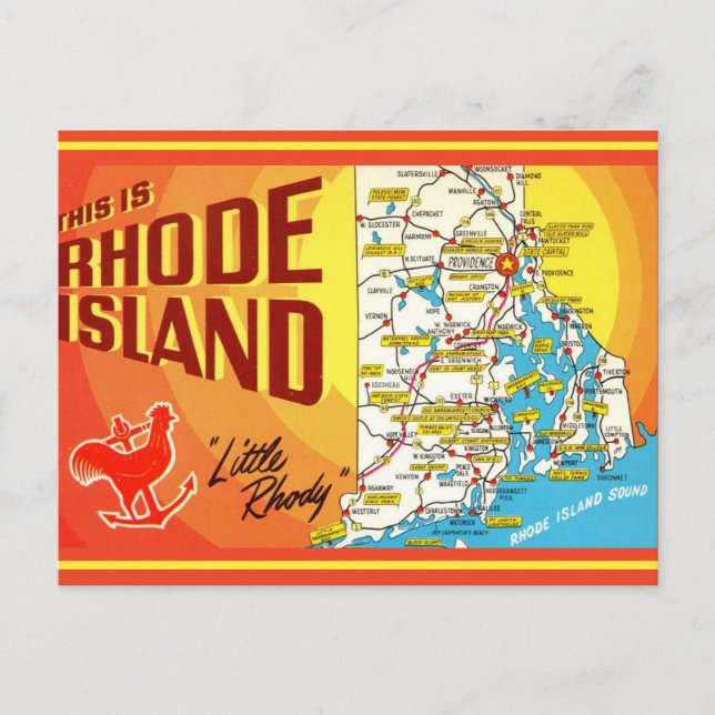 Carte postale de la carte de Rhode Island (Devant)