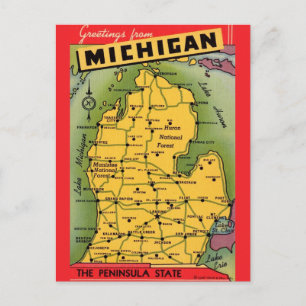 Carte postale de la carte de voeux du Michigan