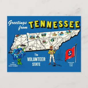 Carte postale de la carte du Tennessee bleu vintag