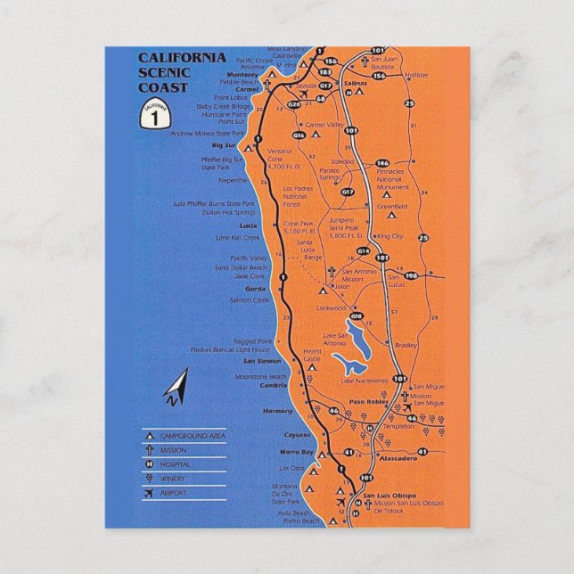 Carte postale de la côte californienne (Devant)
