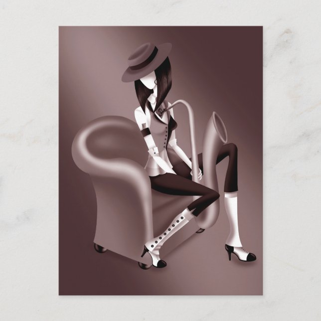Carte postale de la Dame Saxophoniste avec une tou (Devant)
