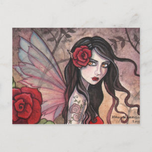 Carte postale de la fée à la rose rouge