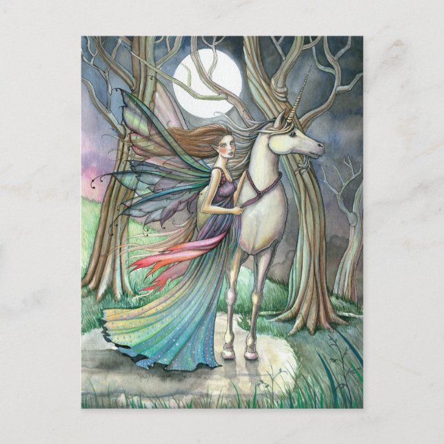 Carte postale de la fée et de la licorne de la for (Devant)