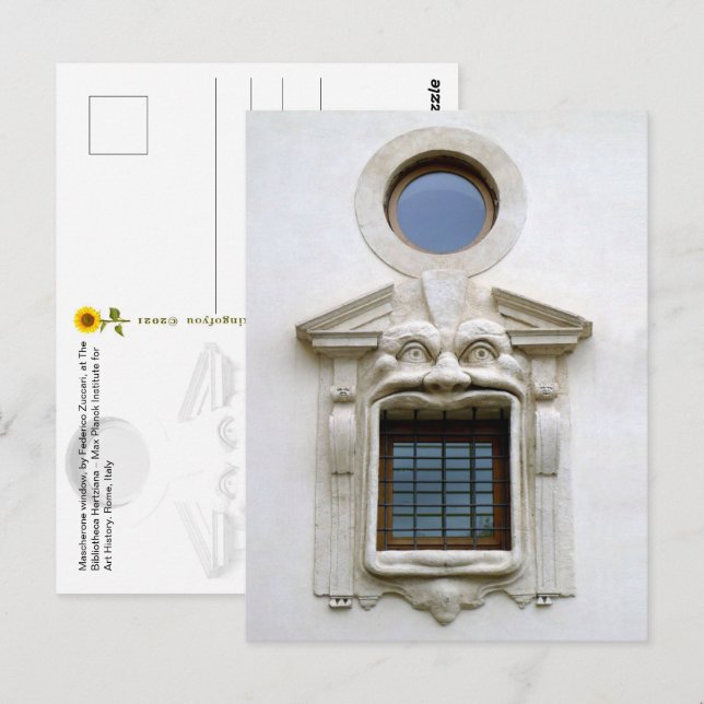 Carte postale de la fenêtre de la Bibliotheca Hert (Devant / Derrière)