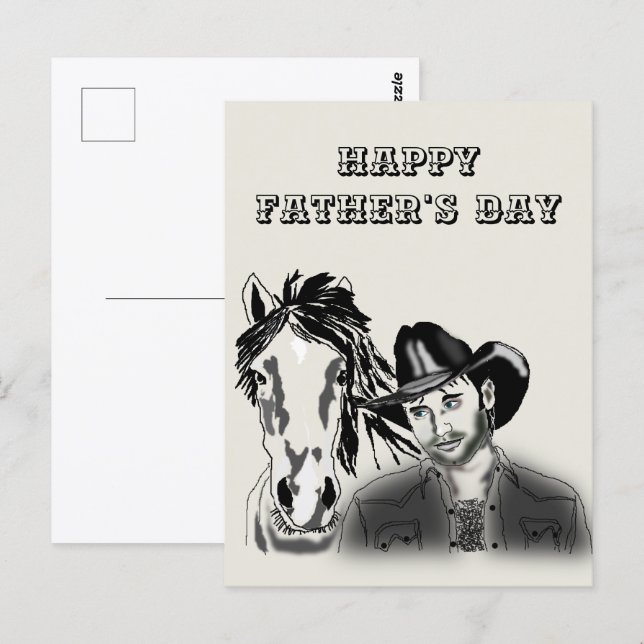 Carte postale de la fête des pères Cowboy (Devant / Derrière)