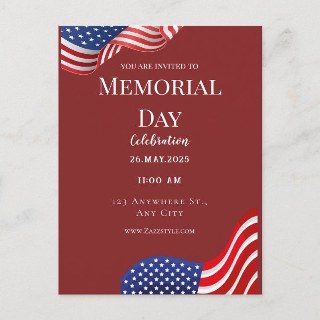 Carte postale de la fête du Memorial Day rouge et  (Devant)
