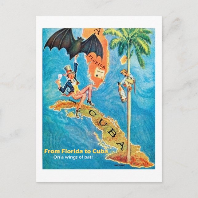 Carte Postale De la Floride à Cuba, illustration drôle vintage (Devant)