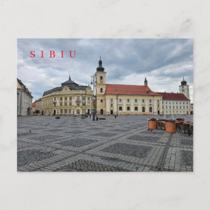 Carte postale de la mairie de Sibiu et vue sur l'é