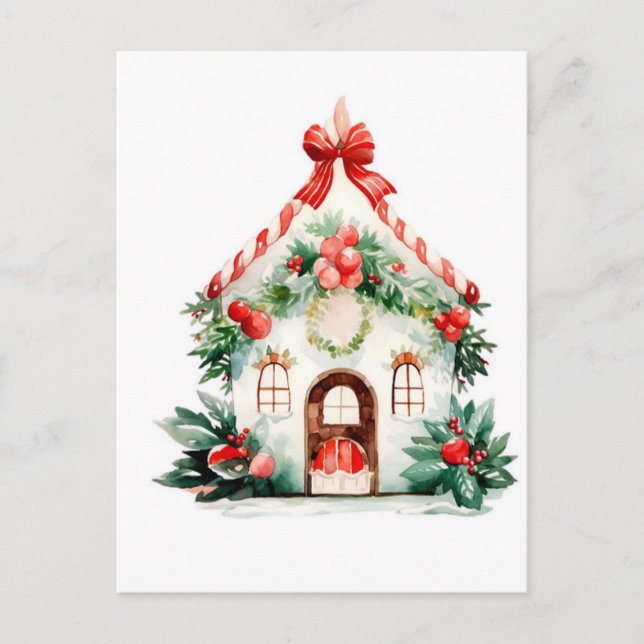 Carte postale de la maison d'aquarelle de Noël (Devant)