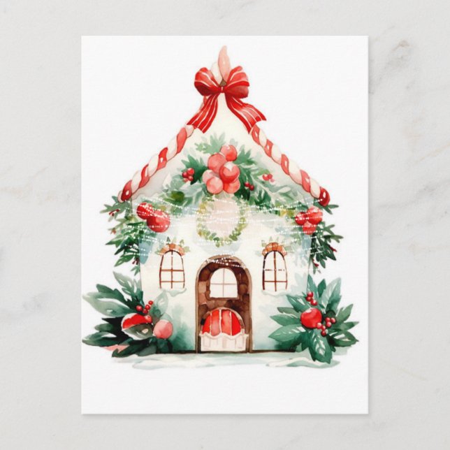 Carte postale de la maison d'aquarelle de Noël (Devant)