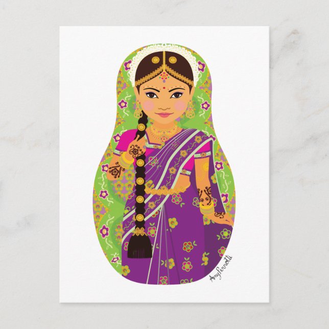 Carte postale de la mariée sud-indienne Matryoshka (Devant)