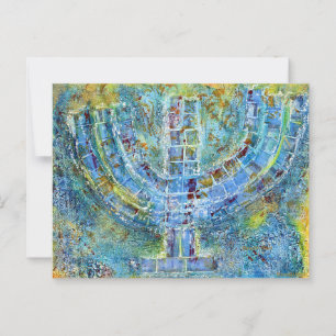 Carte postale de la ménorah bleue