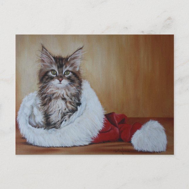 Carte postale de la peinture de Noël Kitten (Devant)
