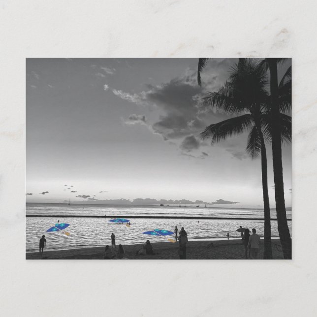 Carte postale de la plage d'Hawaii et des palmiers (Devant)
