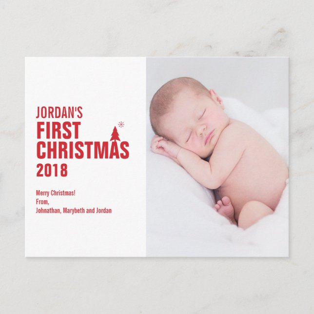 Carte postale de la première photo de Noël du bébé (Devant)