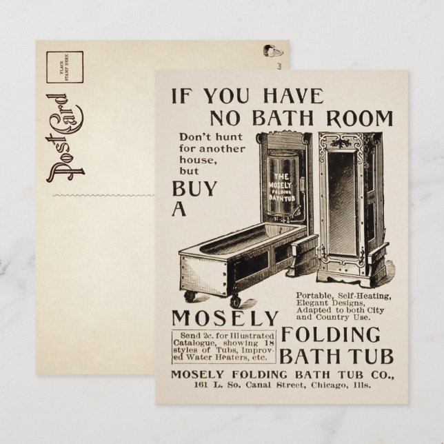 Carte postale de la publicité de bain pliante vint (Devant / Derrière)