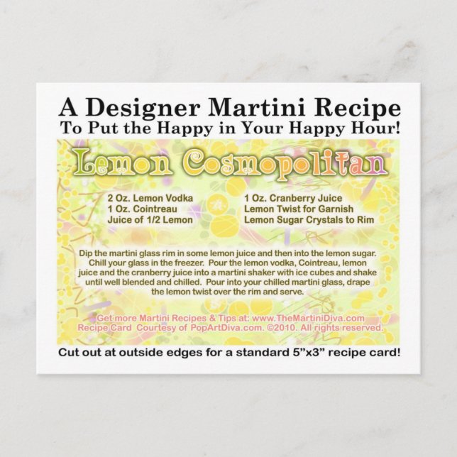 Carte postale de la recette de Martini au citron c (Devant)