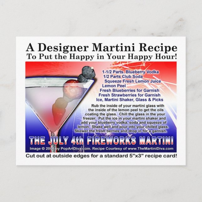 Carte postale de la recette du Martini feu d'artif (Devant)