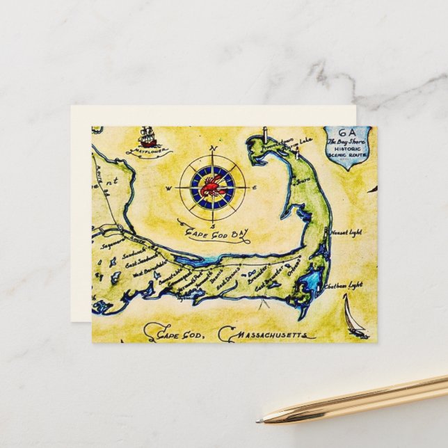 Carte postale de la route panoramique du Cap Cod (Devant/Arrière en situation)