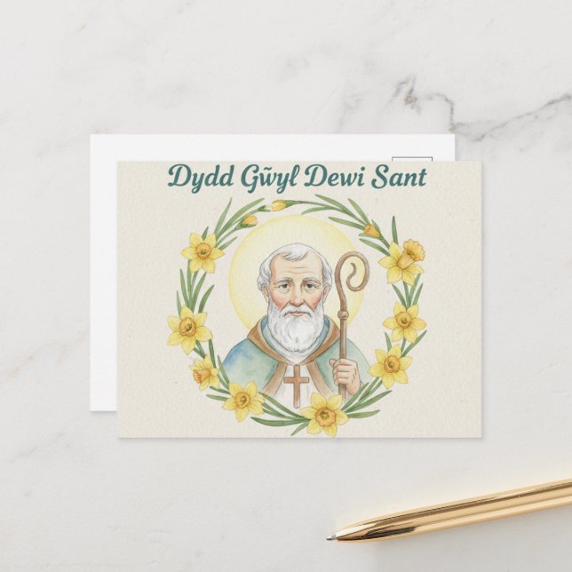 Carte postale de la Saint-David joyeuse (Devant/Arrière en situation)