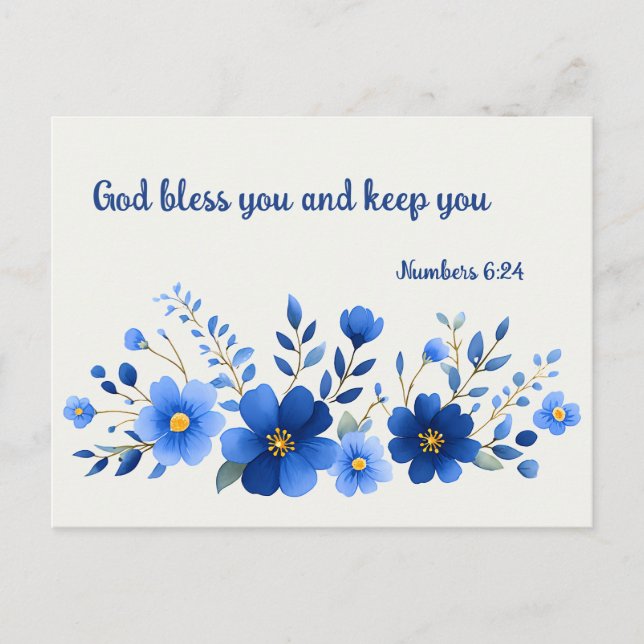 Carte postale de la Sainte Écriture florale bleue  (Devant)