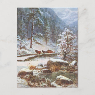 Carte postale de la scène hivernale avec chevaux e