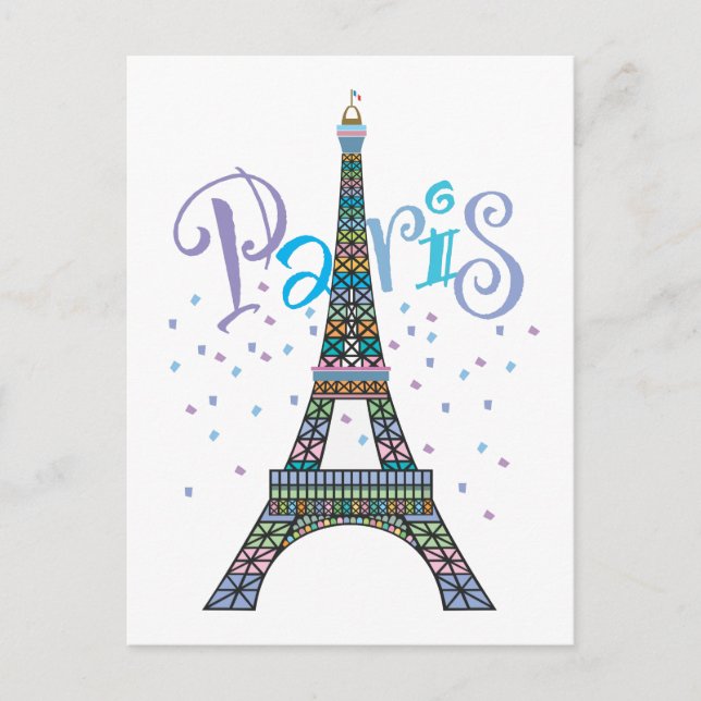 Carte postale de la Tour Eiffel avec confettis (Devant)