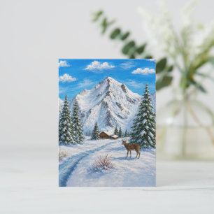 Carte postale de la vallée de la montagne enneigée