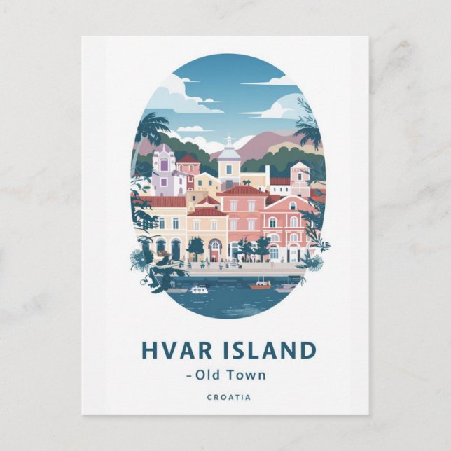Carte postale de la vieille ville de Hvar Island - (Devant)