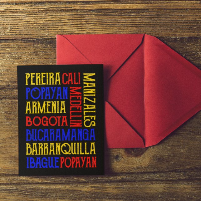 Carte postale de la ville de Colombie Typografie (Colombia Medellin Bogota Cartagena City Names Flag Postcard)
