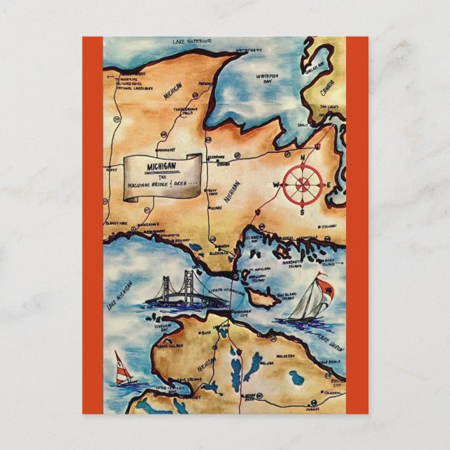 Carte postale de la zone du pont de Mackinac Islan (Devant)