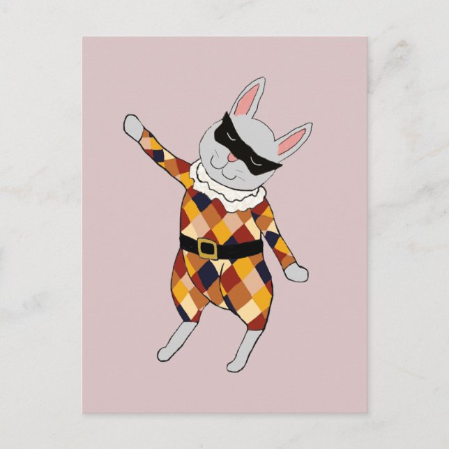 Carte postale de lapin de harlequin de danse (Devant)