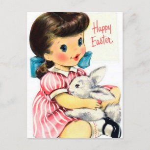 Carte postale de lapin de Pâques rétro vintage fil