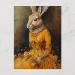 Carte postale de lapin en robe jaune