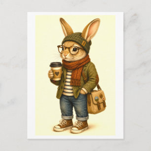 Carte postale de lapin hipster