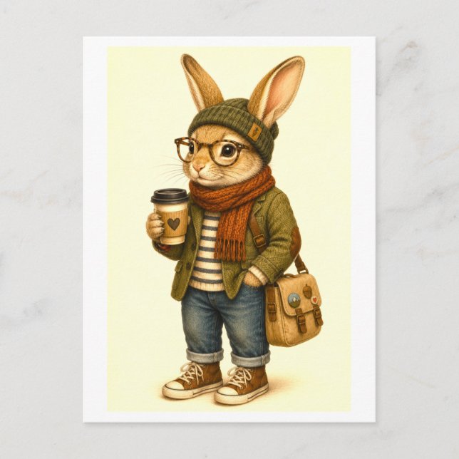 Carte postale de lapin hipster (Devant)