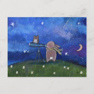 Carte postale de lapin regardant les étoiles