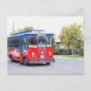 Carte postale de l'aquarelle de Town Trolley
