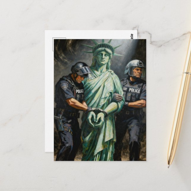Carte postale de l'arrestation de la statue de la  (Devant/Arrière en situation)