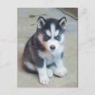 Carte postale de l'art du chiot sibérien Husky