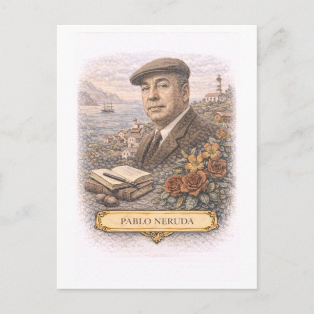 Carte postale de l'écrivain Pablo Neruda de style  (Devant)