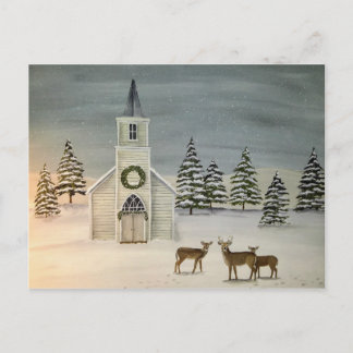 Carte postale de l'église et de la scène hivernale