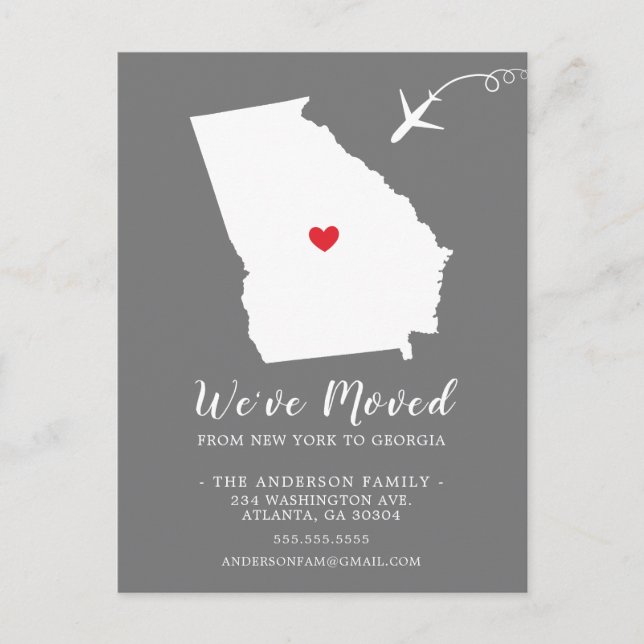 Carte postale de l'État de déménagement GEORGIA (Devant)