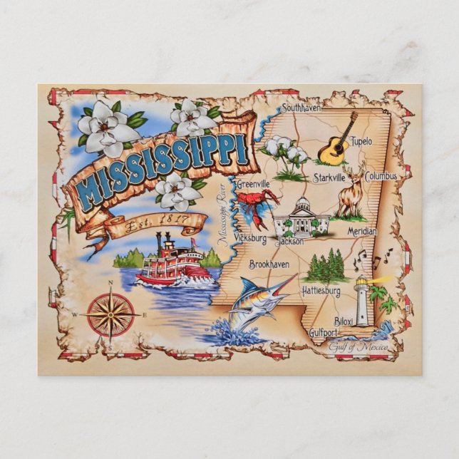 Carte postale de l'État du Mississippi  (Devant)